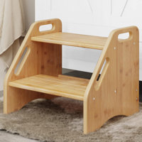 Wooden Step Stool, 300 Lbs Capacity With Safety Non-Slip Pads And Handles, Bamboo Step Stool For Bathroom by Latitude Run