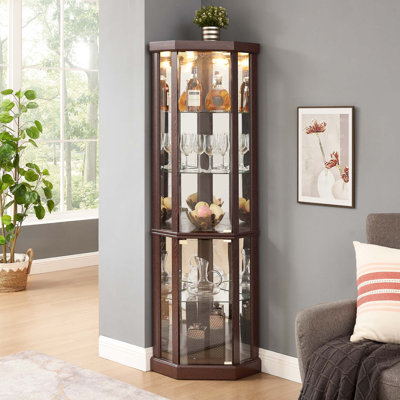 Therris Corner Lighted Curio Cabinet Corner Glass Cabinet Lighted Curio Cabinet Corner Display Case for Living Room, Curio Cabinet, Antique collection by Winston Porter