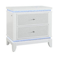 Alina White Nightstand With Led & Usb by Mercer41