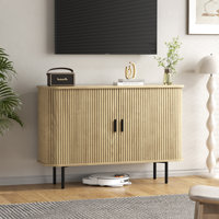 Buffet Sideboard Cabinet With Storage, Fluted Storage Cabinet Black With Curvy Edge & Sliding Doors Coffee Bar, Accent Cabinet Credenza Console Table by George Oliver