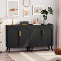 Lishe 2 Pack Sideboard Buffet Cabinet, Kitchen Storage Cabinet, Floor Storage Cabinet with Doors, Black by George Oliver