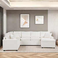 Naomy Pull-out Sectional Sofa with a Storage Ottoman, 3 Pillows and Charging Ports