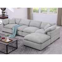 Amiyiah Upholstered L-shaped Couch With Ottoman Sectional by Latitude Run