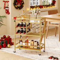 Masatoshi 3-Tier Serving Bar Cart with Wheels and Glass Holders by Everly Quinn