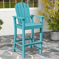 Beachcrest Home™ Outdoor Hdpe Bar Height Stool Patio Tall Chair Armrest Footrest All Weather