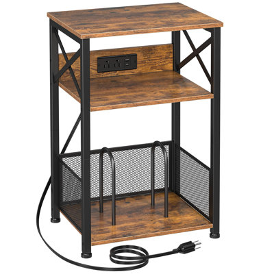 Record Player Stand With Charging Station, Turntable Stand With Storage Cabinet, 3 Tier End Table Hold Up To 100 Albums, Record Stand For Vinyl, Livin by 17 Stories