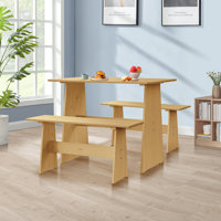 Treya 3 Piece Solid Wood Dining Set Space-Saving Kitchen Breakfast Nook by Ebern Designs