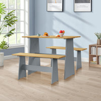 Treya 3 Piece Solid Wood Dining Set Space-Saving Kitchen Breakfast Nook by Ebern Designs