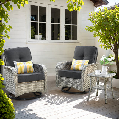 Swivel Pe Wicker Rattan Outdoor Rocking Chairs Set With Side Table (2 Chairs And 1 Side Table) by Rosalind Wheeler