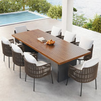 9 Pieces Outdoor Patio Dining Set for 8 Person with Rectangle Teak Table & Rattan Chairs by Hokku Designs