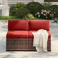 Yentin 24" Outdoor Wicker Patio Armless Modular Chair With Cushion (Set of 2)