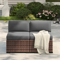Yentin 24" Outdoor Wicker Patio Armless Modular Chair With Cushion (Set of 2) by Red Barrel Studio