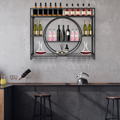 Hazelden 30 Bottle Wall Mounted Wine Bottle & Glass Rack Black by 17 Stories