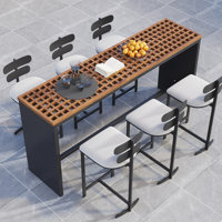 7 Pieces Rectangle Outdoor Patio Bar Dining Set with Teak Table and Chairs for 6 Person by Hokku Designs