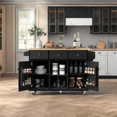 Bobbe Rolling Kitchen Cart with Solid Wood Top by Lark Manor