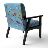 Multi-Color Bird On Tree - Velvet Upholstered Farmhouse Accent Arm Chair
