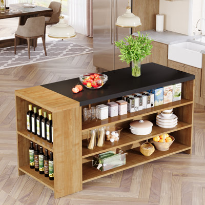 55" Farmhouse 5-Tier Kitchen Island Table with Storage Shelves by Ebern Designs