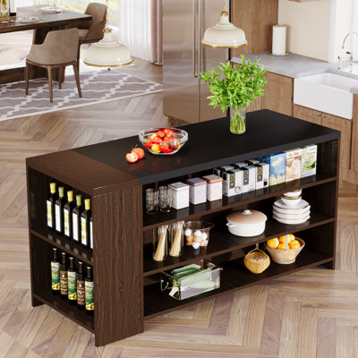 55" Farmhouse 5-Tier Kitchen Island Table with Storage Shelves by Ebern Designs