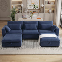 Secondina 120"W U-shaped Corduroy Sectional Sofa With Storage Ottoman by Latitude Run