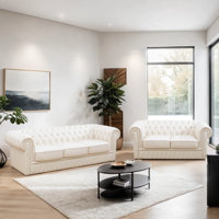 Alexea 2-Piece Button-Tufted Genuine Cowhide Leather Luxury Chesterfield Living Room Sofa Set