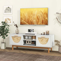 Bay Isle Home™ Tv Stand For 55-inch Tvs With 2 Drawers & Bamboo Woven Fronts Solid Wood Legs White by Bay Isle Home