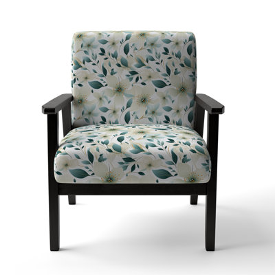 Teal Coastal Elegance Floral Pattern III - Upholstered Cottage Accent Arm Chair