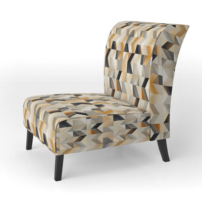 Beige Minimalist Polygons Serenity - Upholstered Modern & Contemporary Accent Slipper Chair by Red Barrel Studio