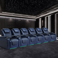 Top Grain Leather Home Theater Seating 7 Color Ambient Lighting Row Of 6 by Orren Ellis
