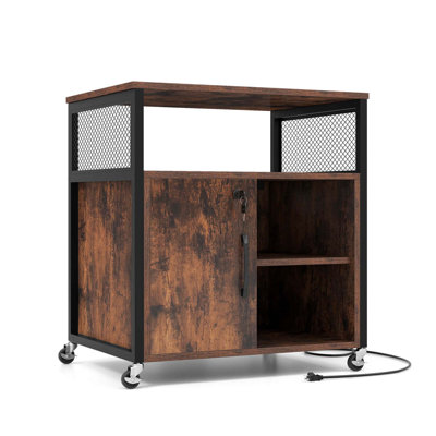17 Stories File Cabinet On Wheels With Charging Station & Cable Management Hole Shelves by 17 Stories