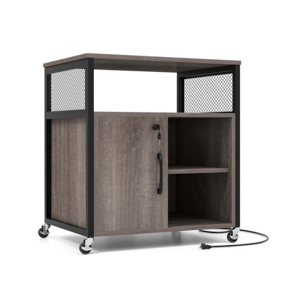 17 Stories File Cabinet On Wheels With Charging Station & Cable Management Hole Shelves by 17 Stories