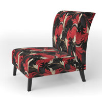 Red, Balck & Glod Hollywood Glam Floral Pattern II - Upholstered Cottage Accent Slipper Chair