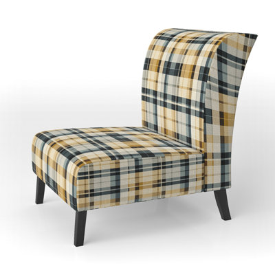 Black And Cream Plaid Sophistication I - Upholstered Hygge & Scandinavian Accent Slipper Chair by Hokku Designs