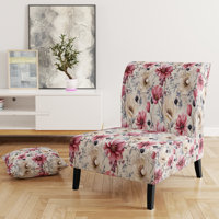 Pink And Beige Wildflower Paradise I - Upholstered Cottage Accent Slipper Chair by Red Barrel Studio