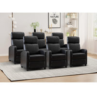 25.6" Wide Modern Soft Breathable Faux Leather Massage Home Theater Individual Seat with Remote Control by Ebern Designs