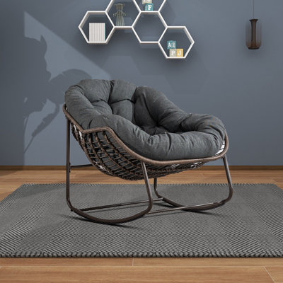 Modern Classic Metal Frame Wrapped with Rattan Egg Rocking Chair, Indoor/Outdoor Use