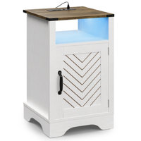 Milaun Led Nightstand With Charging Station, White And Rustic Oak by Winston Porter