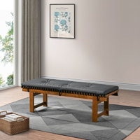 Pivot 59.1" Mid Century Modern Solid Wood Frame Vegan Leather Upholstered Bench by Lark Manor