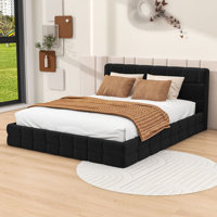 Queen Wooden Upholstered Platform Bed with Headboard by Ivy Bronx