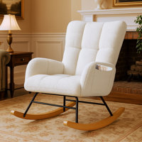 Nursery Rocking Chair, Teddy Upholstered Glider Rocking Chair with Side Pockets, Macfarland Accent Chair with High Backrest Reading Chair for Adult, N