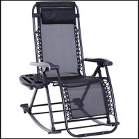 Outdoor Rocking Chairs, Foldable Reclining Anti Gravity Lounge Rocker w/ Pillow, Cup & Phone Holder by Arlmont & Co.