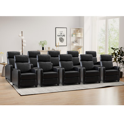 25.6" Wide Modern Soft Breathable Faux Leather Massage Home Theater Individual Seat with Remote Control by Latitude Run