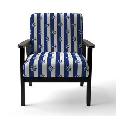 White And Blue Striped Pattern - Upholstered Patterned Accent Arm Chair