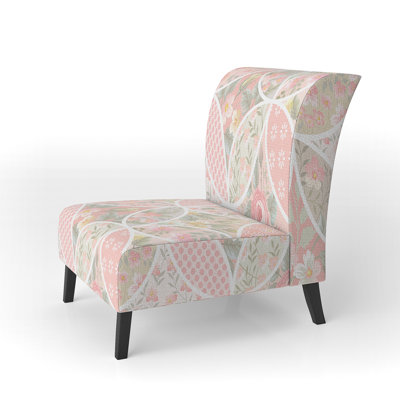 Pink Floral Patchwork - Upholstered Patterned Accent Slipper Chair