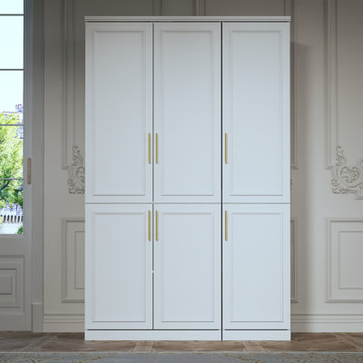 Spacious Three-Door Wardrobe With Golden Handles, Modern Storage Solution With Dual Hanging Rods And Shelvingproduct Title:Modern Entryway Cabinet Wit by Latitude Run