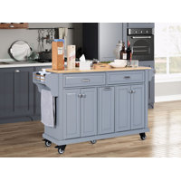 Cavid Rolling Kitchen Island with Solid Wood Top by Lark Manor