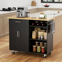 Kitchen Island Cart With Storage,Rolling Kitchen Island Side Table On Wheels With Large Worktop,Storage Cabinet,Towel Rack And Drawers For Kitchen,Din by Gracie Oaks