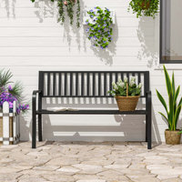 Sacalinu 50" Outdoor Garden Bench, Patio Bench with Slatted Seat, Metal Porch Bench for Backyard, Poolside by 17 Stories