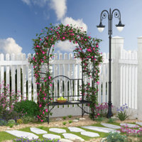 Scharf Metal Outdoor Bench,Outsunny Metal Trellis Arbor Arch for Climbing Plants with Garden Bench, Grow Grapes & Vines, Patio Decor & 2-Person Outdoo by Red Barrel Studio