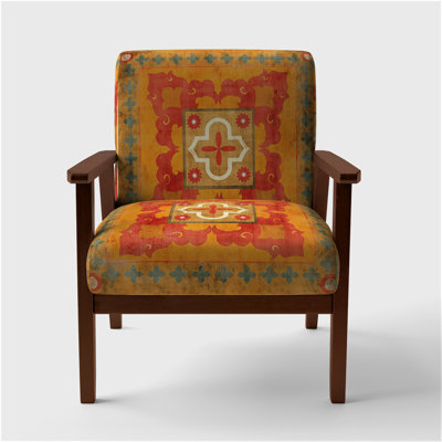 Freixa - Moroccan Orange Tiles Collage II - Polyester Blend Upholstered Bohemian Chic Accent Arm Chair by George Oliver