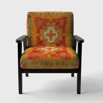 Freixa - Moroccan Orange Tiles Collage II - Polyester Blend Upholstered Bohemian Chic Accent Arm Chair by George Oliver